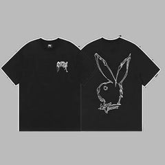 Revenge x Playboy Small Chest Logo & Outline Bunny Graphic Short Sleeve T-Shirt