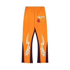 Gallery Dept. "DEPT." Tribal Star Graphic Contrast Panel Sweatpants - Orange & Dark Purple