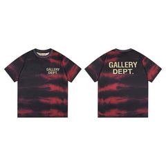 Gallery Dept. Stripe Tie-Dye Gold Logo Short Sleeve T-Shirt - Black/Red