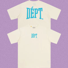 Gallery Dept. Arch Logo Short Sleeve T-Shirt - Cream/Cyan