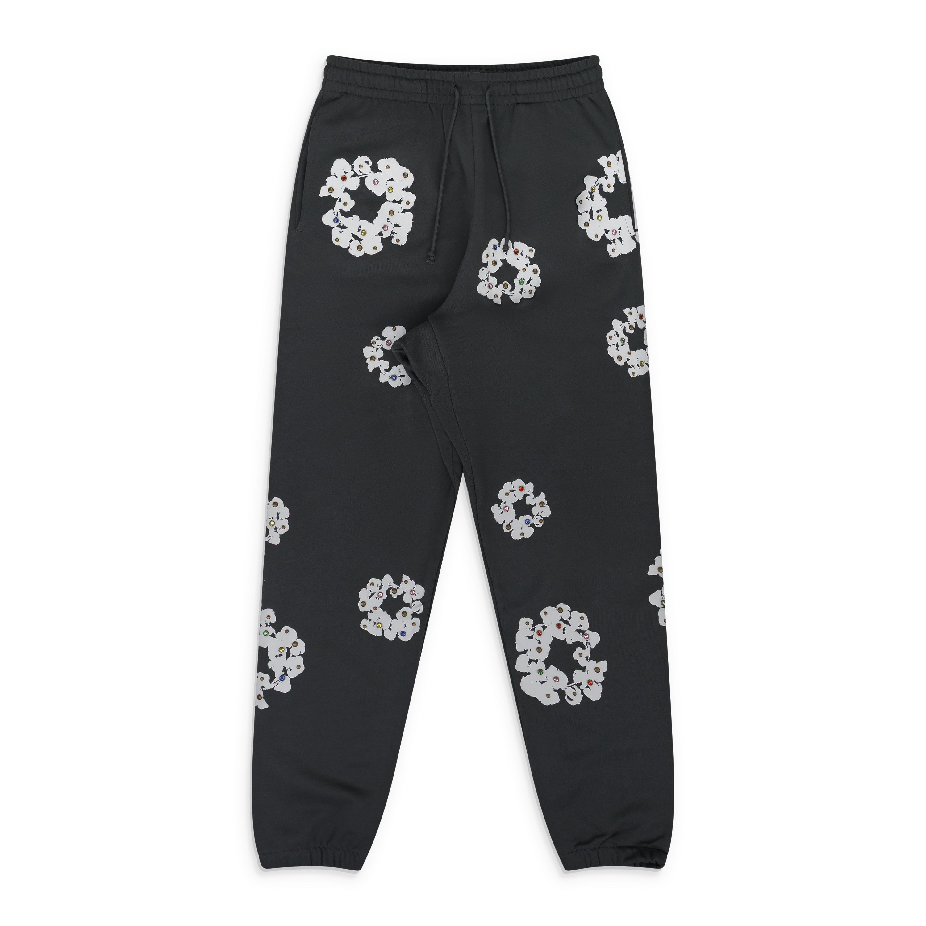 Vintage Black Rhinestone Cotton Wreath Sweatpants