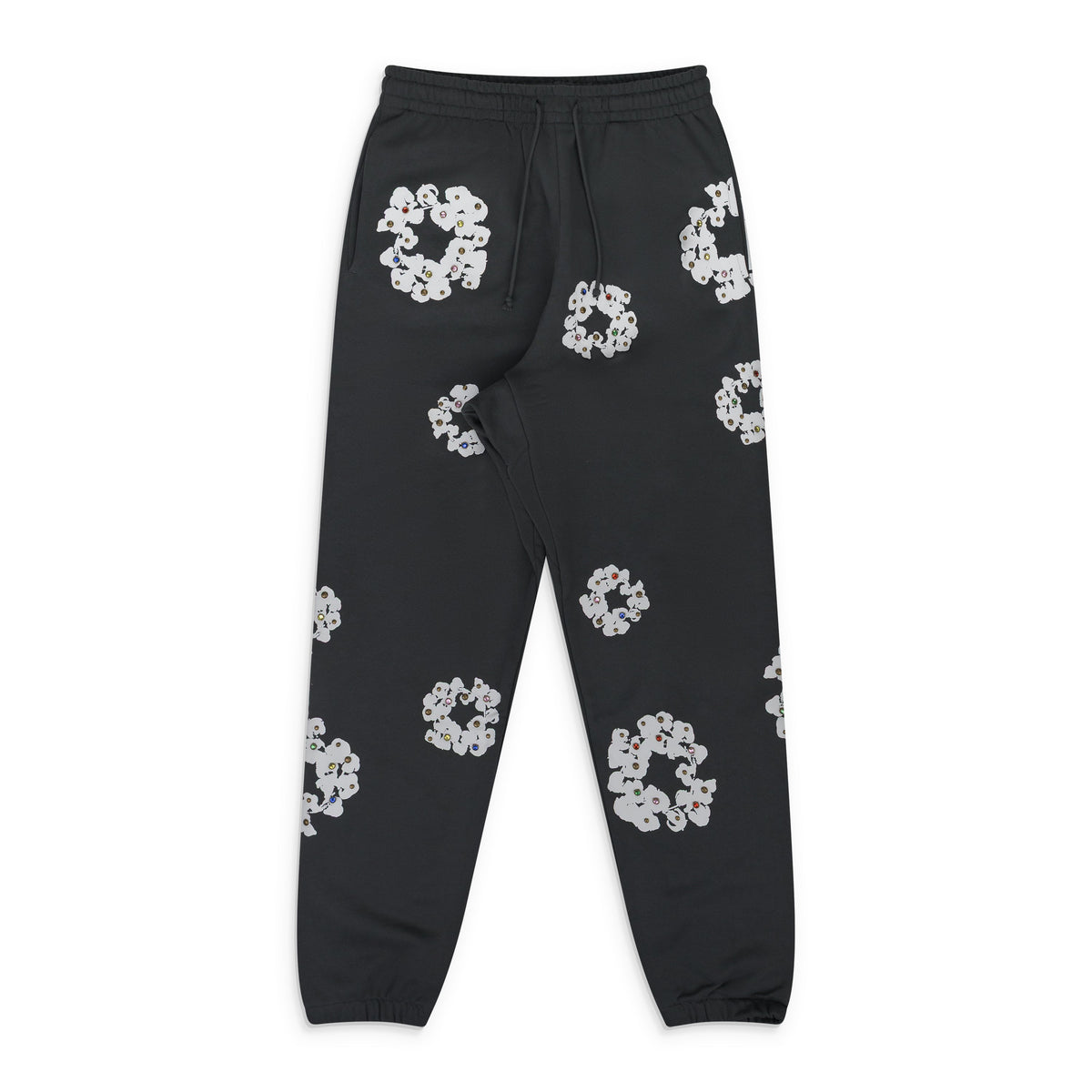 Vintage Black Rhinestone Cotton Wreath Sweatpants