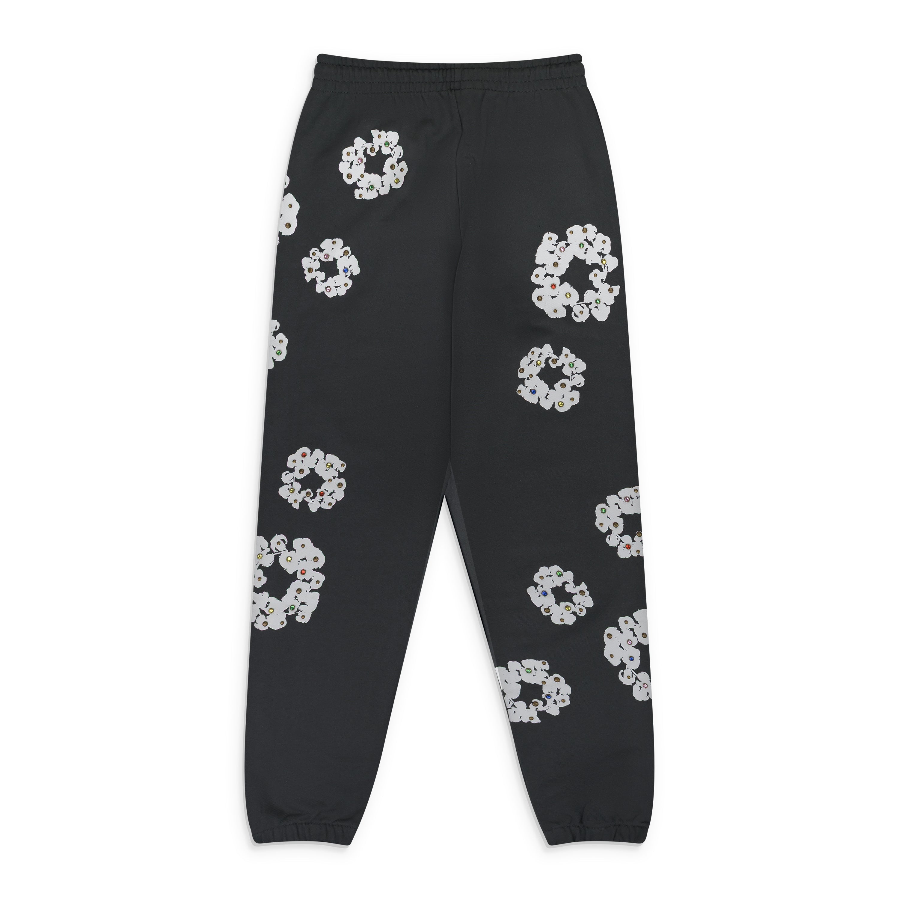 Vintage Black Rhinestone Cotton Wreath Sweatpants