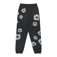 Vintage Black Rhinestone Cotton Wreath Sweatpants