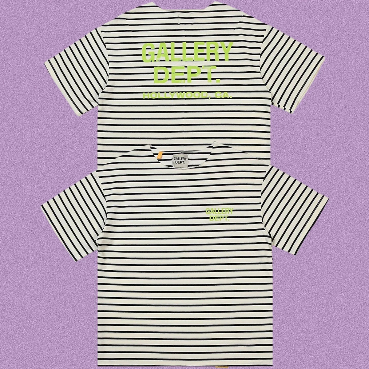 Gallery Dept. Striped Hollywood Logo Short Sleeve T-Shirt - Grey/White