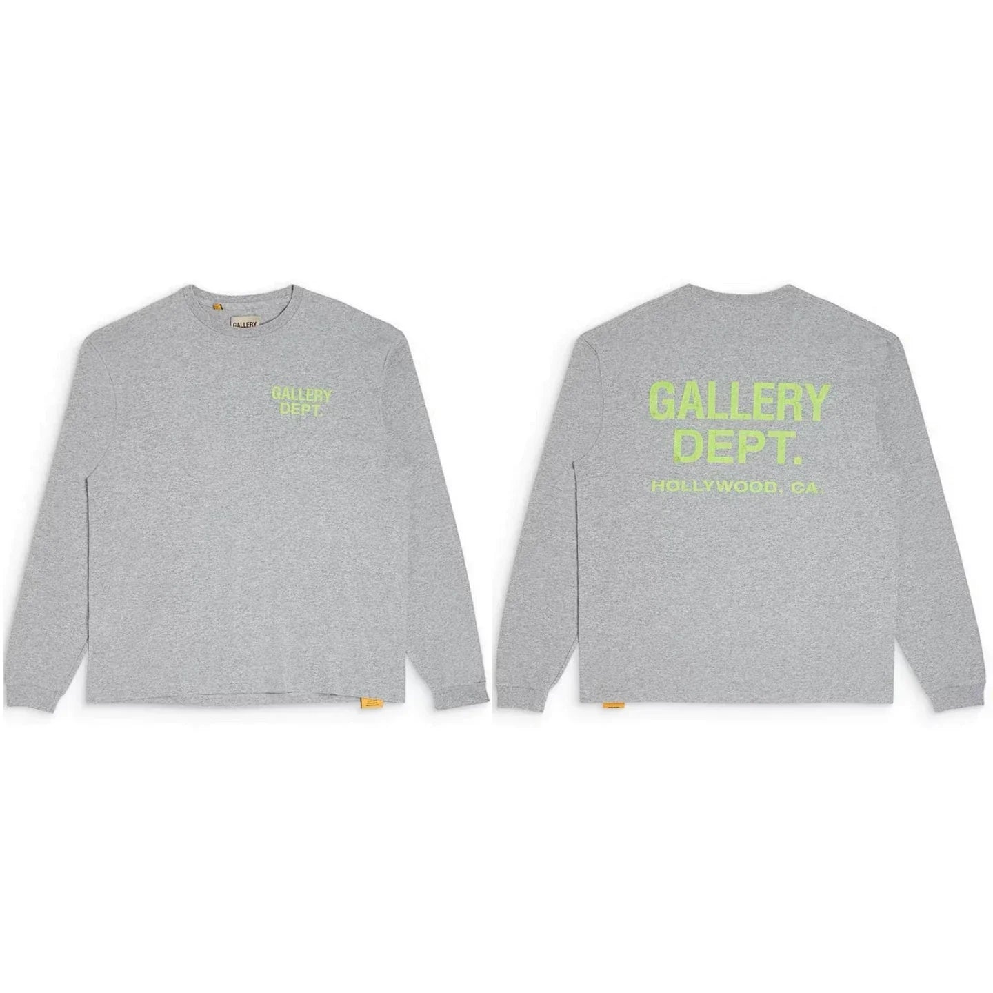 Gallery Dept. Hollywood Logo Long Sleeve T-Shirt - Light Grey/Neon Yellow