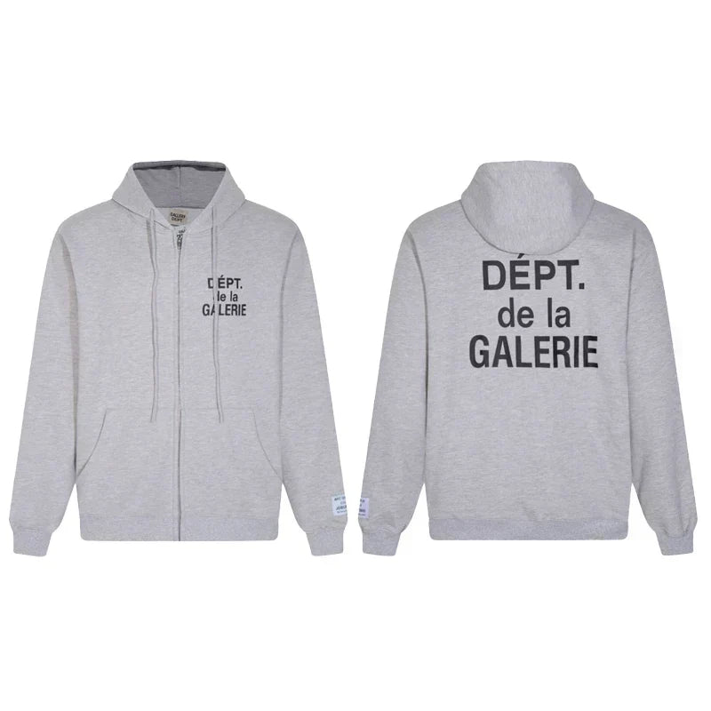 Gallery Dept. "Dépt. de la Galerie" Zip Hoodie – Grey French Print, Oversized Fit