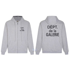 Gallery Dept. "Dépt. de la Galerie" Zip Hoodie – Grey French Print, Oversized Fit