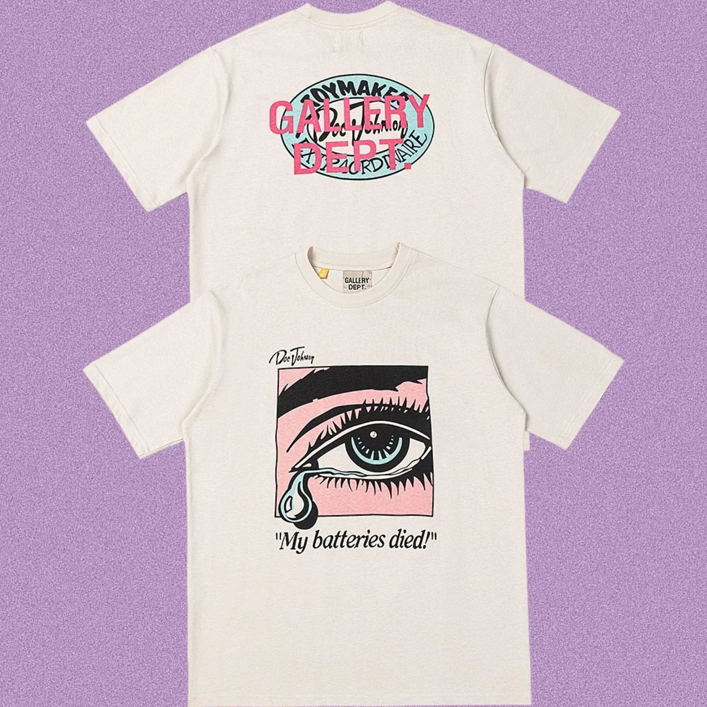 Gallery Dept. Crying Eye "My batteries died" Short Sleeve T-Shirt - Cream