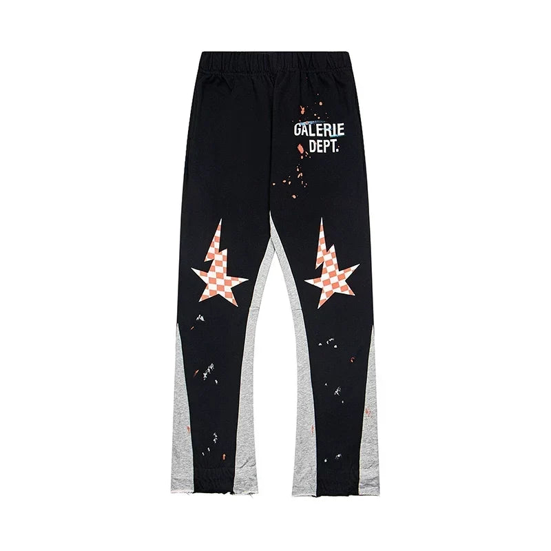 Gallery Dept. "GALERIE DEPT." Checkered Star Graphic Paint Splatter Contrast Panel Sweatpants - Black & Grey