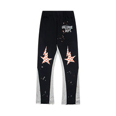 Gallery Dept. "GALERIE DEPT." Checkered Star Graphic Paint Splatter Contrast Panel Sweatpants - Black & Grey