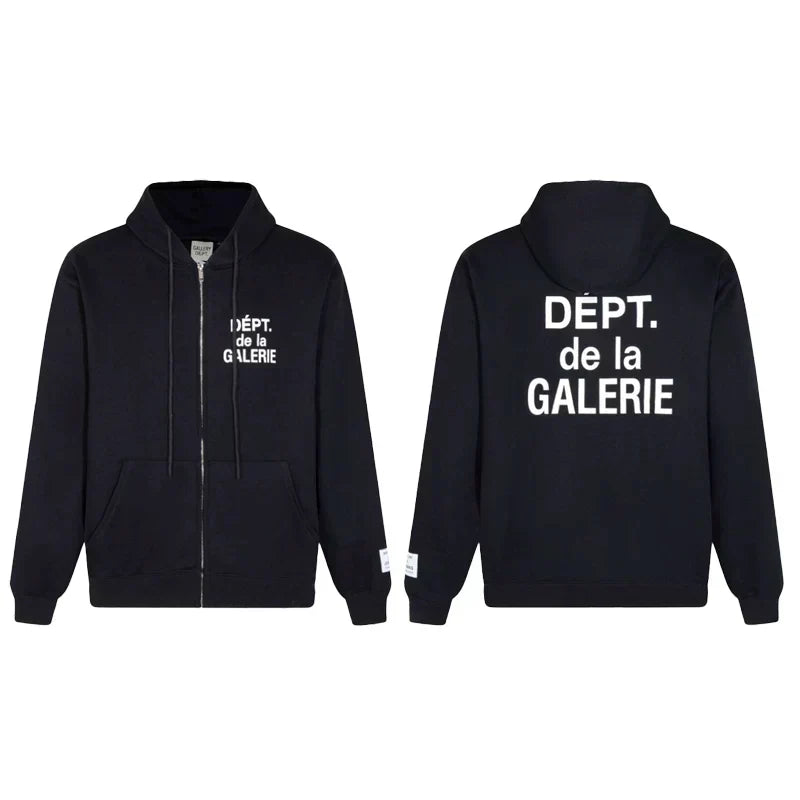 Gallery Dept. "Dépt. de la Galerie" Zip Hoodie – White French Print, Oversized Fit