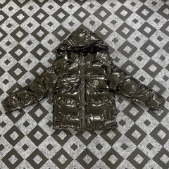 Trapstar Glossy Patent Hooded Puffer Jacket - Dark Bronze/Black