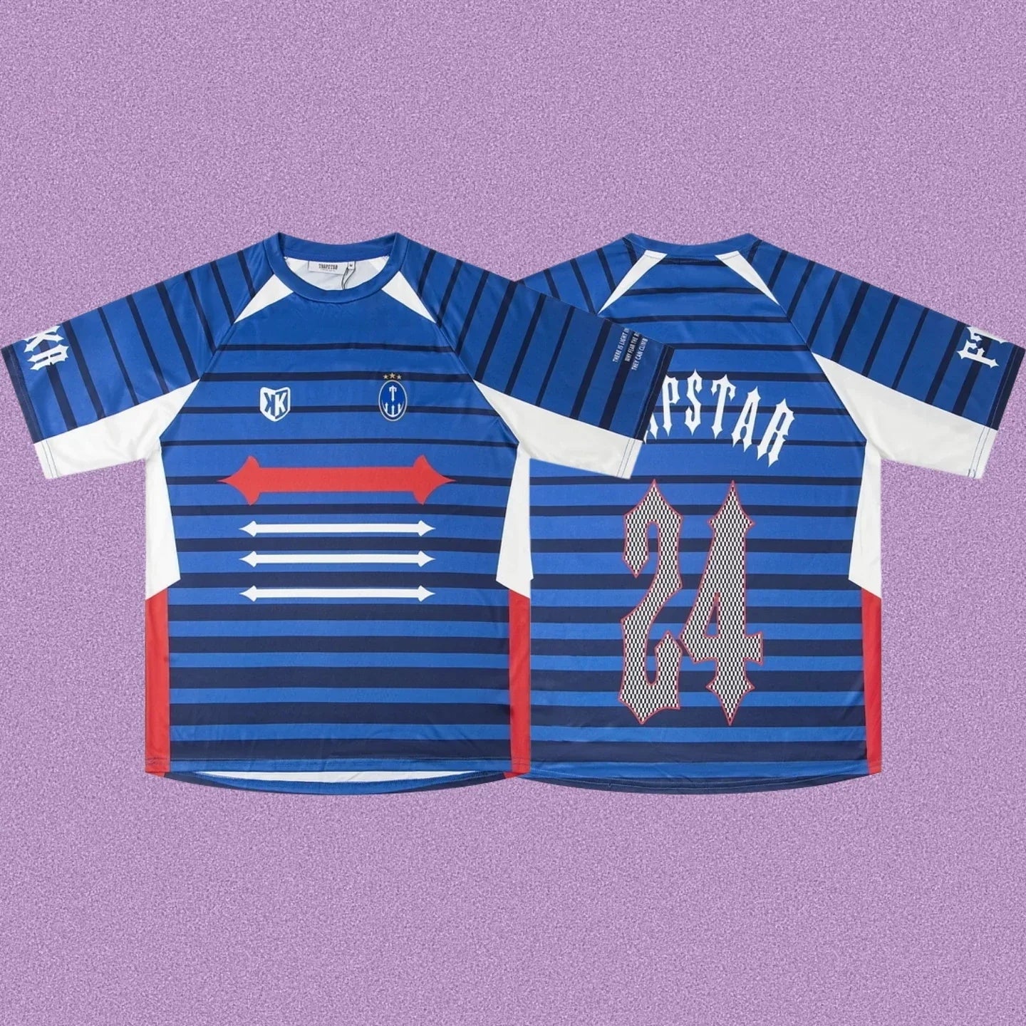 Trapstar Horizontal Stripe Football Jersey - Royal Blue/White