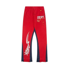 Gallery Dept. "DEPT." Tribal Star Graphic Contrast Panel Sweatpants - Red & Navy