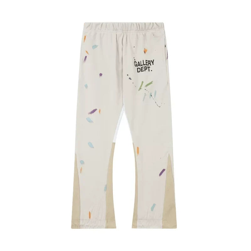 Gallery Dept. Paint Splatter Contrast Panel Sweatpants - Off-White / Cream