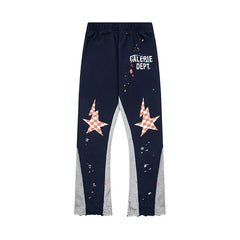 Gallery Dept. "GALERIE DEPT." Checkered Star Graphic Paint Splatter Contrast Panel Sweatpants - Navy & Grey