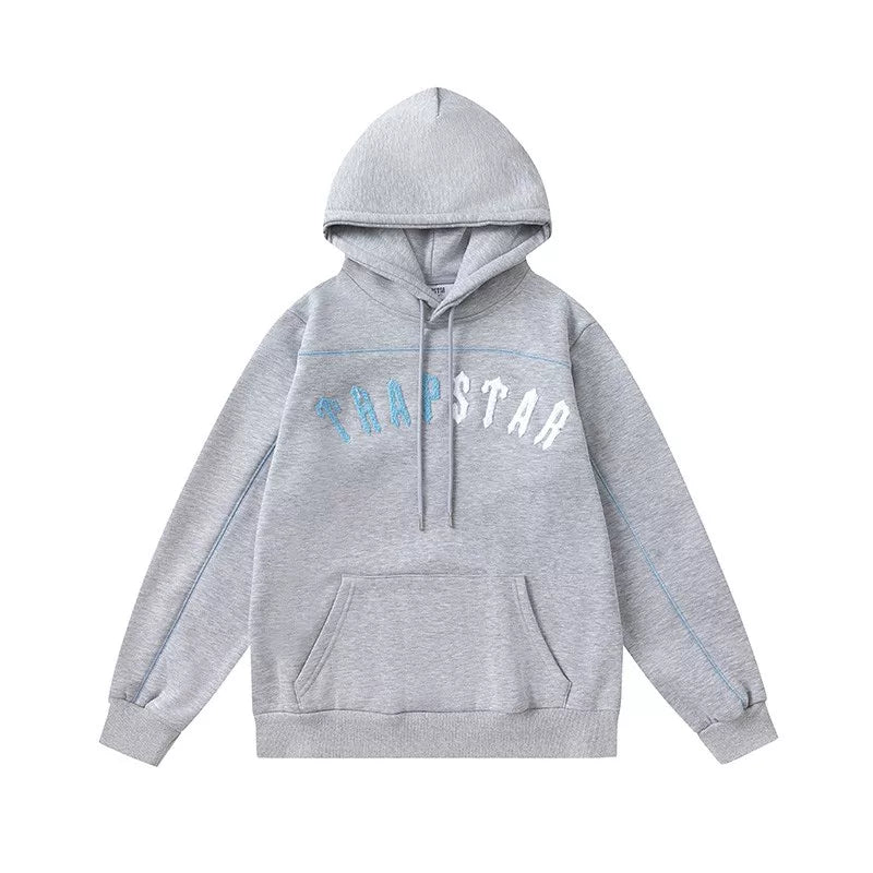 Trapstar Style Autumn/Winter Split-Color Arch Logo Hoodie - Heather Grey/Blue