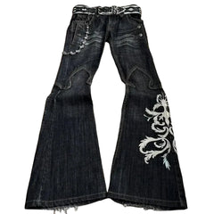 Cross border new men's clothing heavy industry embroidered jeans punk flared pants y2k washed pants dark pants