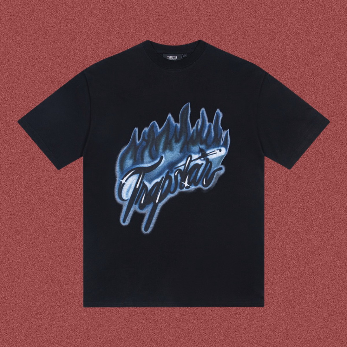 Trapstar Blue Airbrush Flame Logo Tee - Black