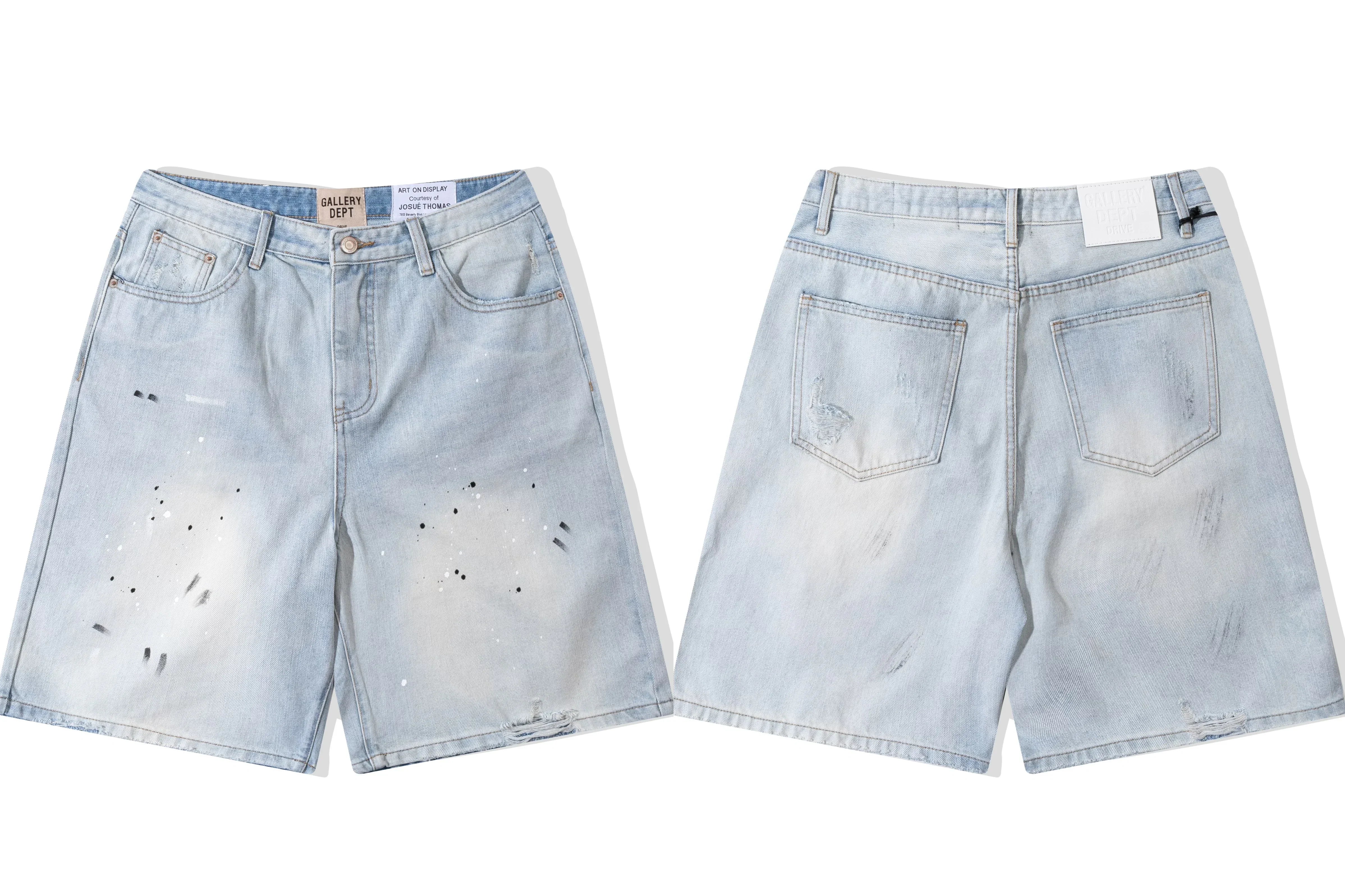 Gallery Dept. Paint Splatter Denim Shorts - Light Blue