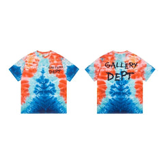 Gallery Dept. Split Tie-Dye Hand-Lettered Logo Short Sleeve T-Shirt - Red/Blue