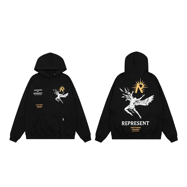 Represent Archangel & Yellow Sun Graphic Heavyweight Hoodie - Black