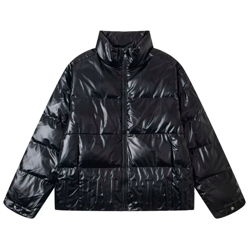 Trapstar Glossy Patent Stand Collar Puffer Jacket - Black
