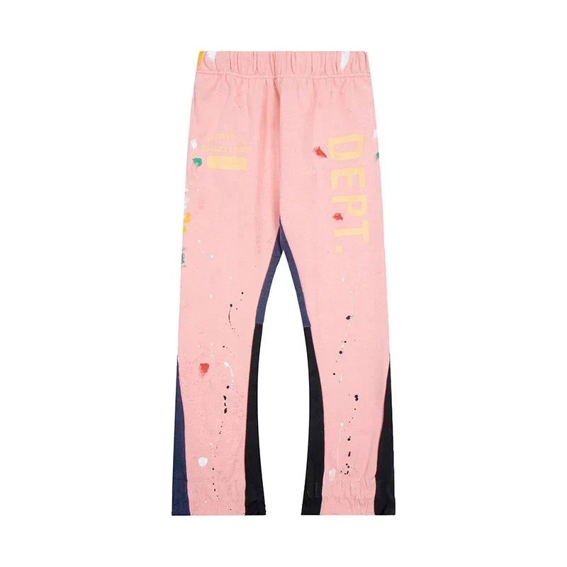 Gallery Dept. "DEPT." Vertical Logo Paint Splatter Contrast Panel Sweatpants - Pink