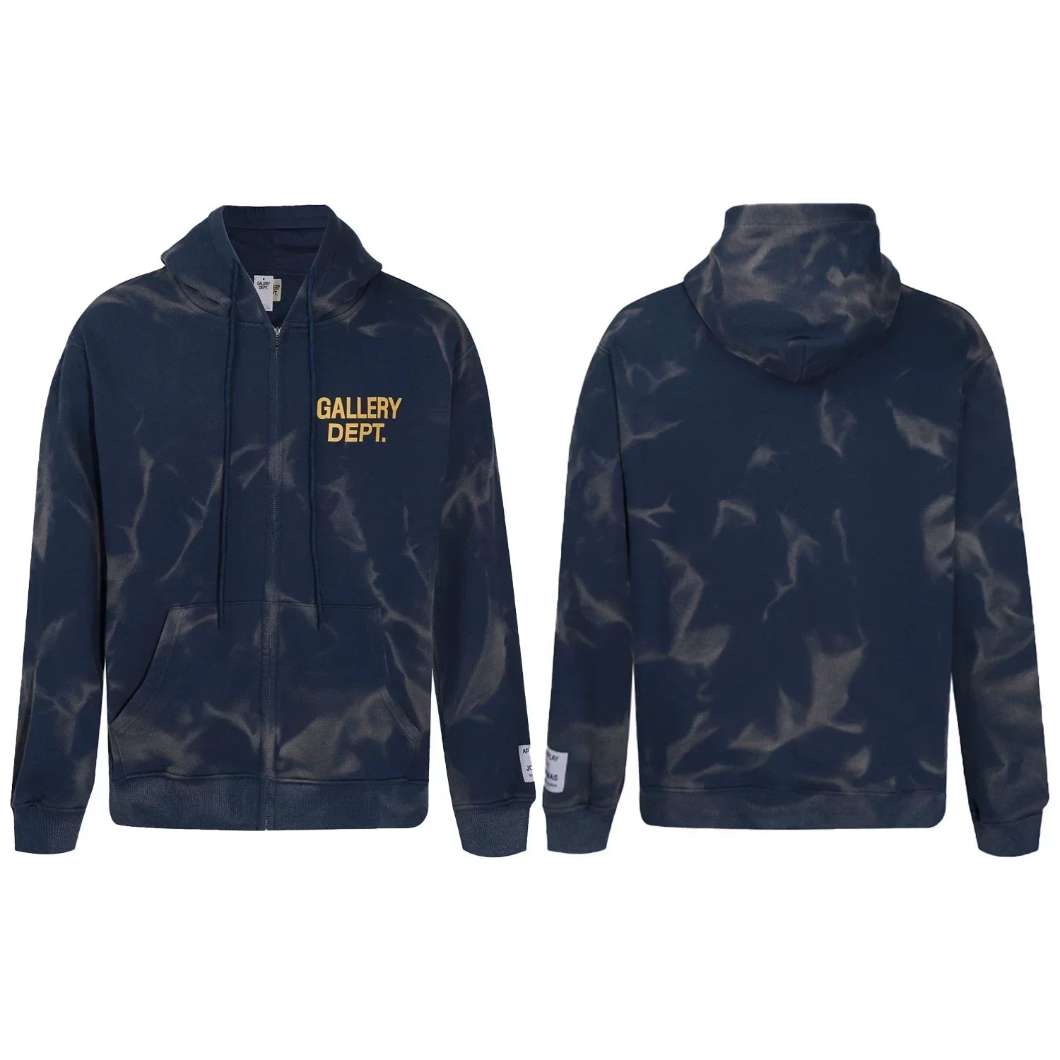 Gallery Dept. "Water Ripple" Zip Hoodie – Navy Blue Tie-Dye, Gold Logo
