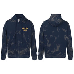 Gallery Dept. "Water Ripple" Zip Hoodie – Navy Blue Tie-Dye, Gold Logo