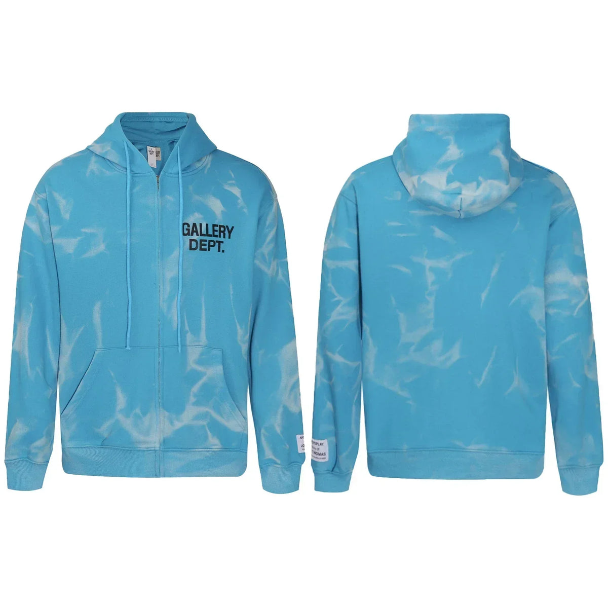 Gallery Dept Blue Marble Tie‑Dye Black Logo Full Zip Up Hoodie