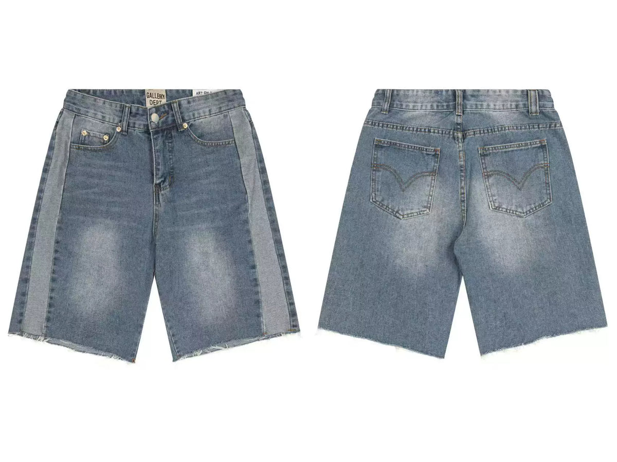 Gallery Dept. Paneled Raw-Edge Denim Shorts - Light Blue