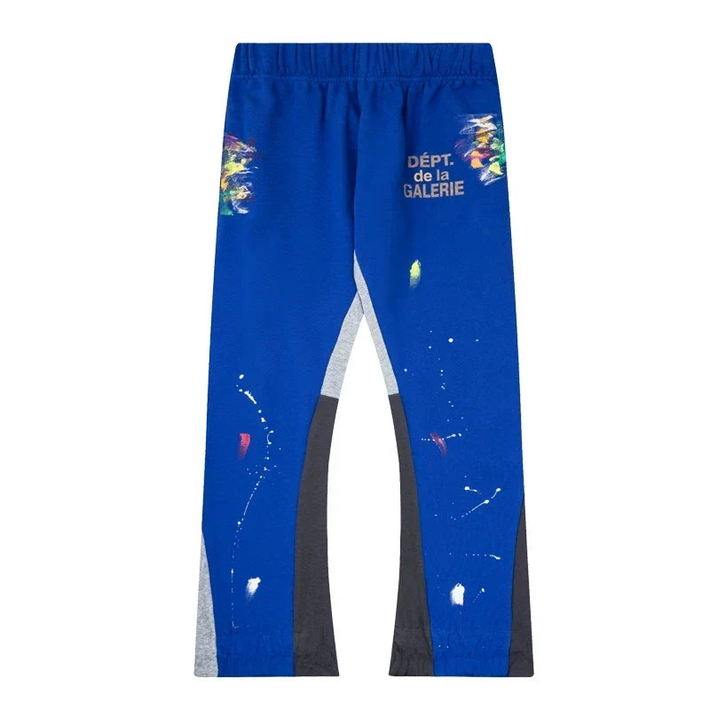 Gallery Dept. "DEPT. de la GALERIE" Paint Splatter Contrast Panel Sweatpants - Royal Blue