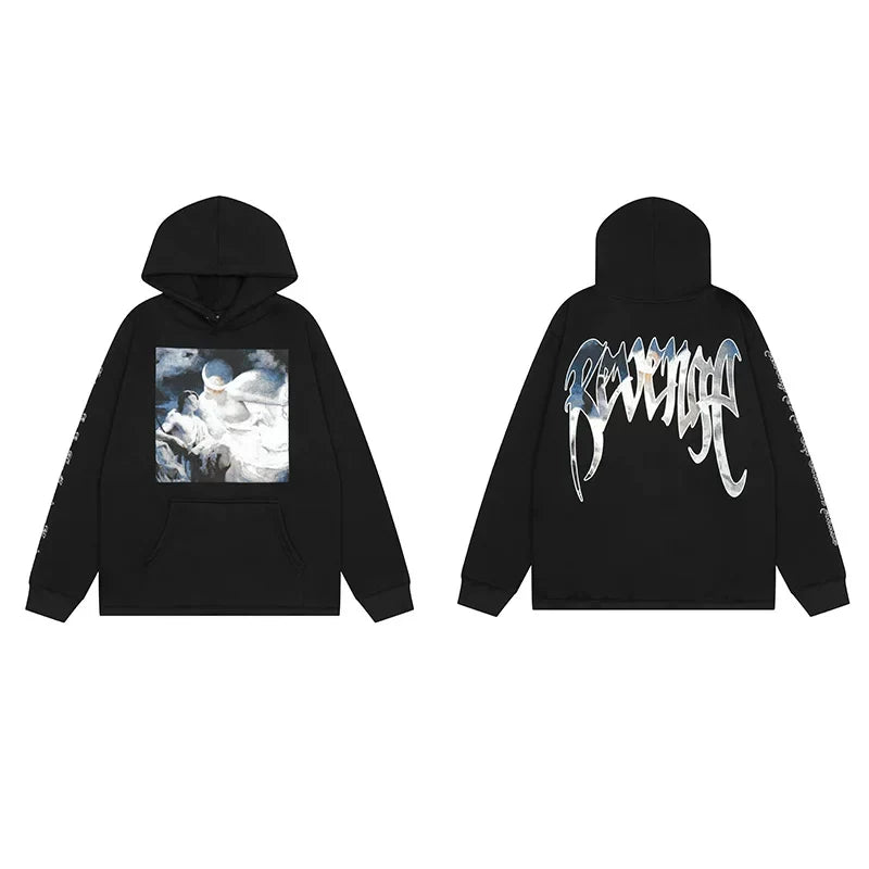Revenge Angel Painting Blue Arch Logo Pullover Hoodie