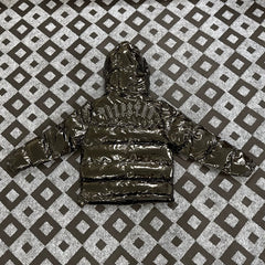 Trapstar Glossy Patent Hooded Puffer Jacket - Dark Bronze/Black