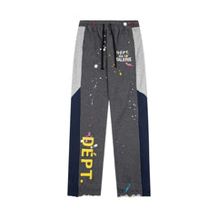 Gallery Dept. "DEPT. de la GALERIE" Vertical Logo Paint Splatter Contrast Panel Sweatpants - Charcoal Grey