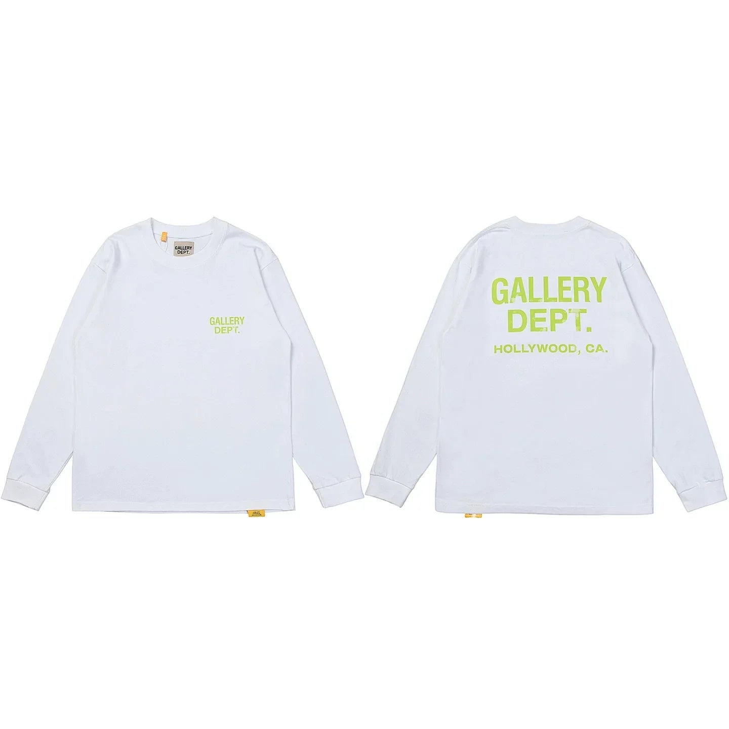 Gallery Dept. Hollywood Logo Long Sleeve T-Shirt - White/Neon Yellow