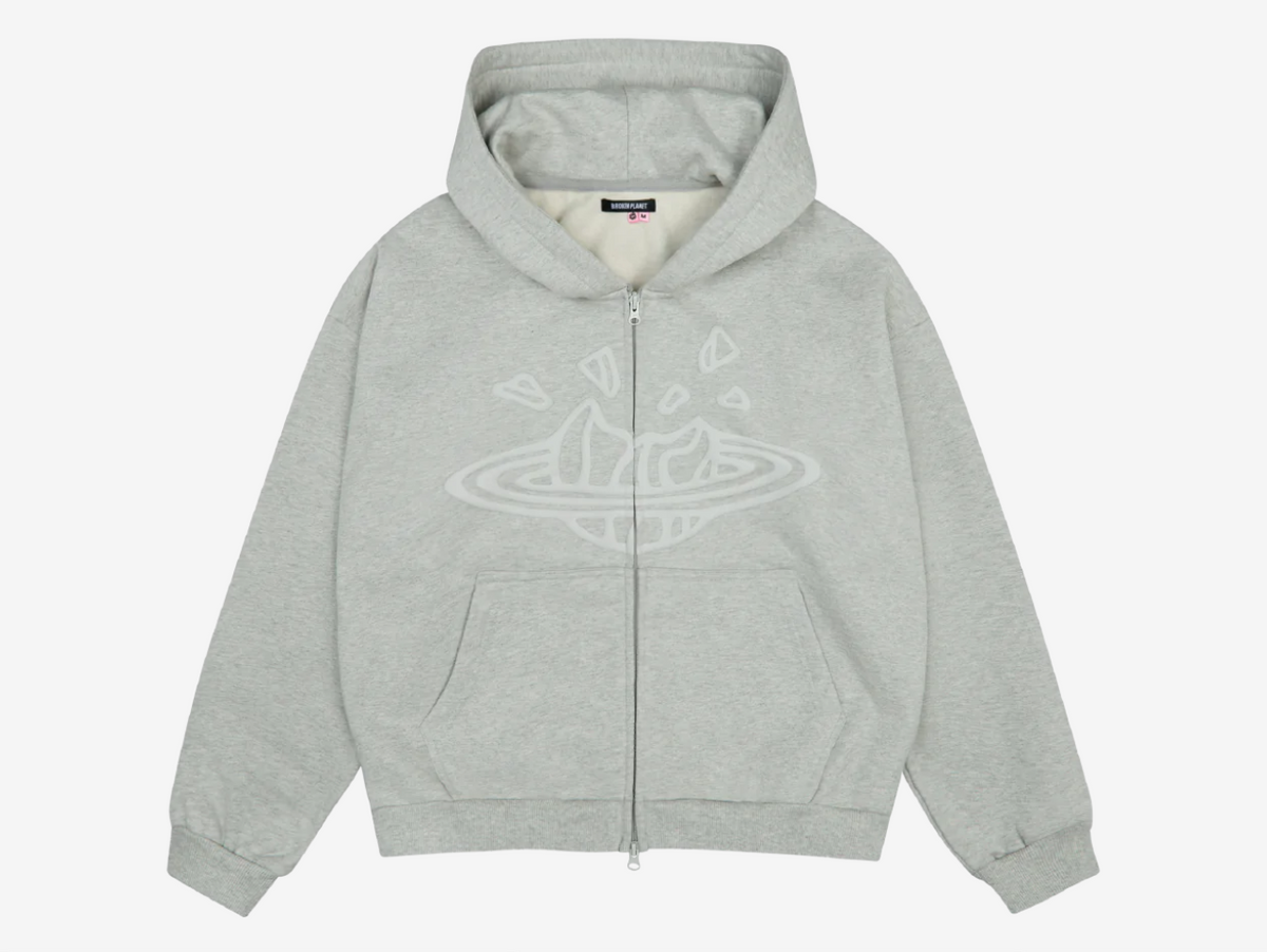Broken Planet Zip-Up Hoodie Ash Grey