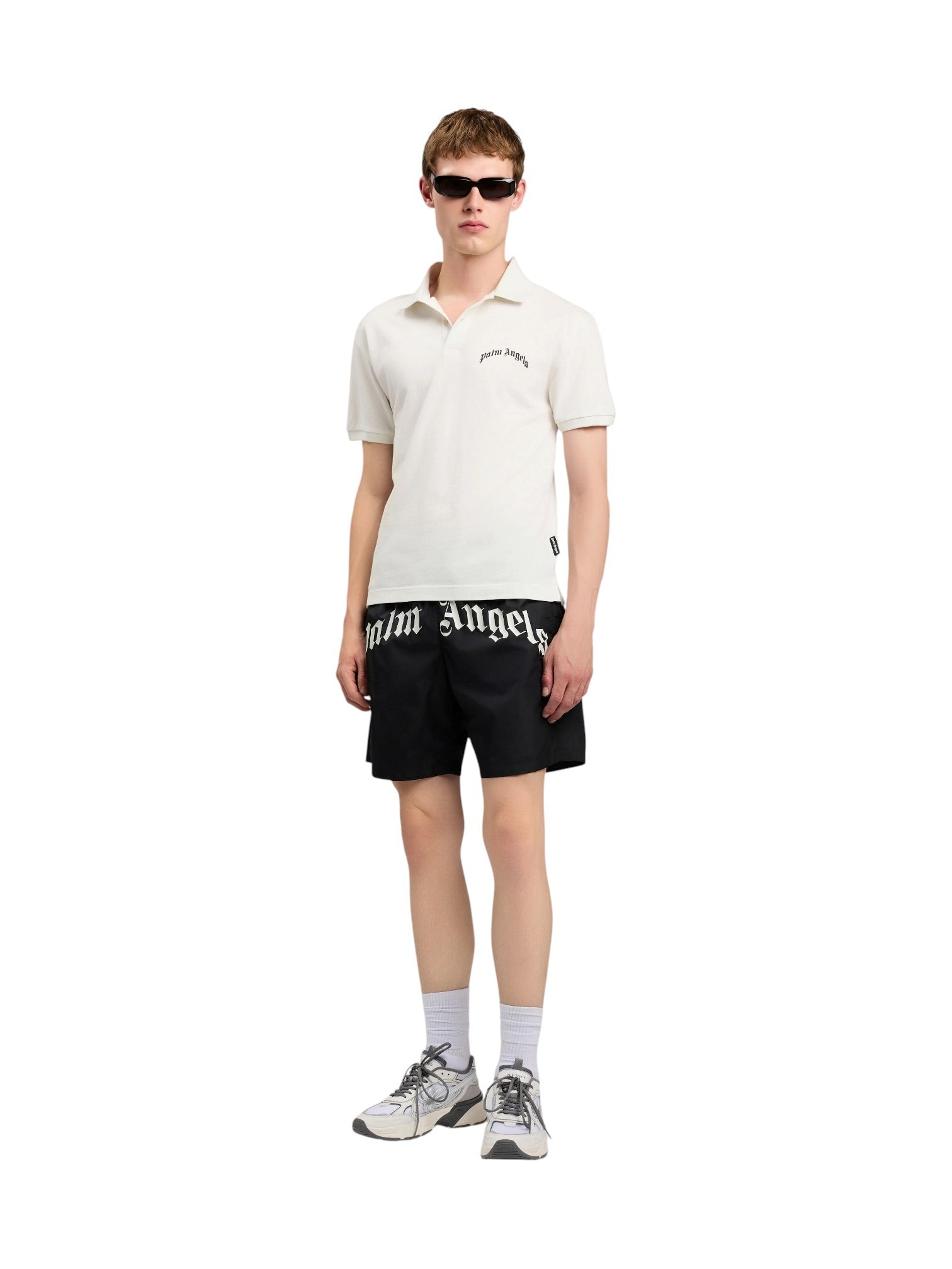 Palm Angels Curved Logo Swimshort Black Off White